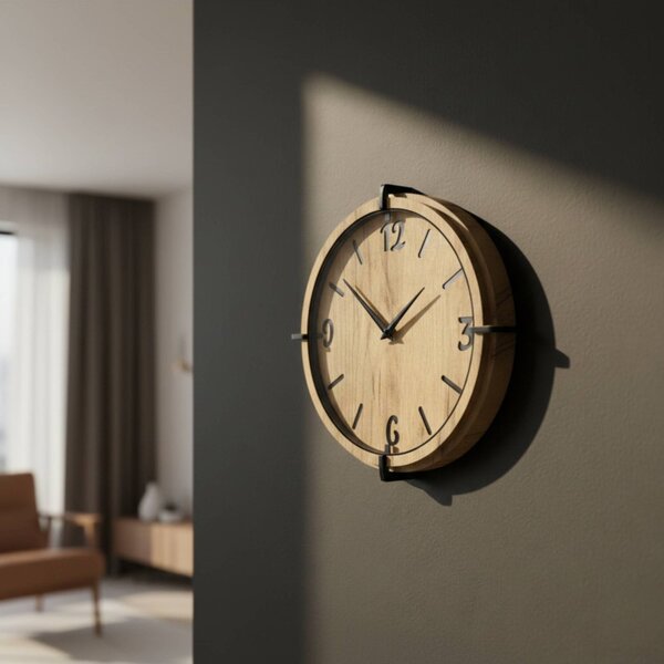 Drevené nástenné hodiny 30-50 cm – moderný dubový dizajn desing | SENTOP HDF0601-GOLD-OAK