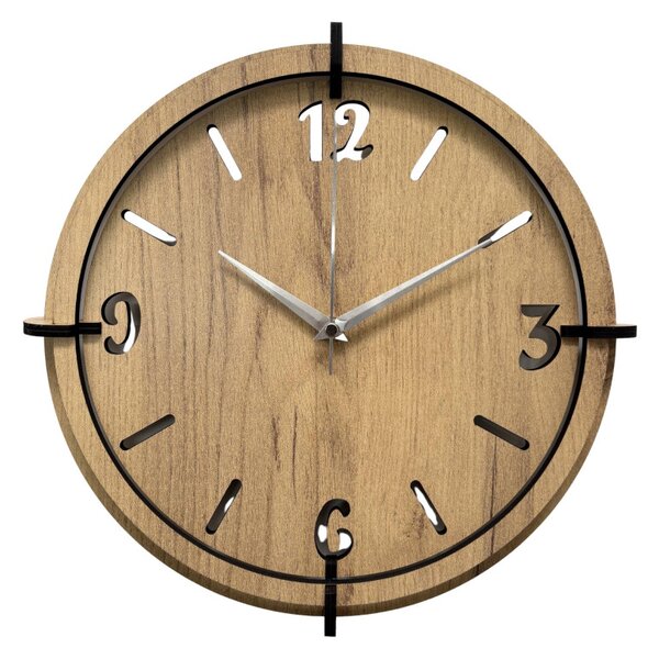 Drevené nástenné hodiny 30-50 cm – moderný dubový dizajn desing | SENTOP HDF0601-GOLD-OAK