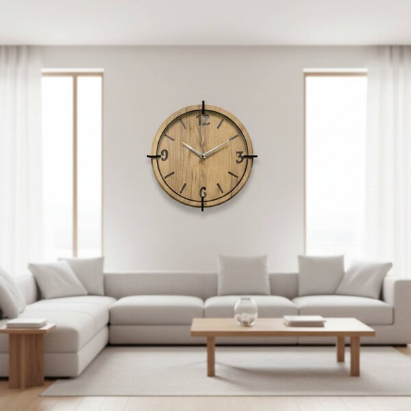 Drevené nástenné hodiny 30-50 cm – moderný dubový dizajn desing | SENTOP HDF0601-GOLD-OAK