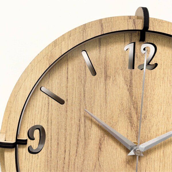 Drevené nástenné hodiny 30-50 cm – moderný dubový dizajn desing | SENTOP HDF0601-GOLD-OAK
