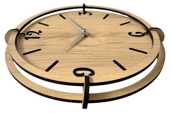 Drevené nástenné hodiny 30-50 cm – moderný dubový dizajn desing | SENTOP HDF0601-GOLD-OAK