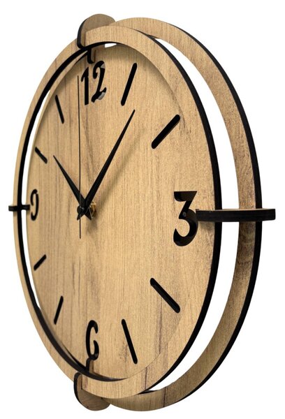 Drevené nástenné hodiny 30-50 cm – moderný dubový dizajn desing | SENTOP HDF0601-GOLD-OAK