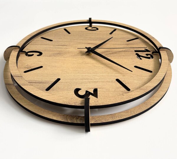 Drevené nástenné hodiny 30-50 cm – moderný dubový dizajn desing | SENTOP HDF0601-GOLD-OAK