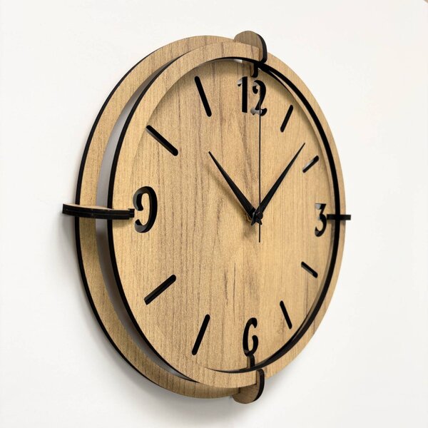 Drevené nástenné hodiny 30-50 cm – moderný dubový dizajn desing | SENTOP HDF0601-GOLD-OAK