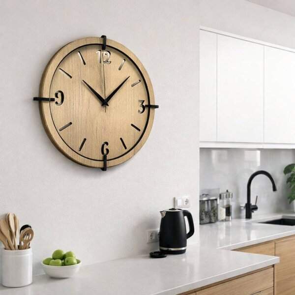 Drevené nástenné hodiny 30-50 cm – moderný dubový dizajn desing | SENTOP HDF0601-GOLD-OAK