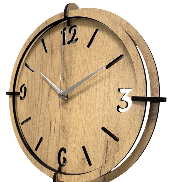 Drevené nástenné hodiny 30-50 cm – moderný dubový dizajn desing | SENTOP HDF0601-GOLD-OAK