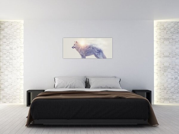 Obraz - Arktický vlk zrkadliaci divokú krajinu (120x50 cm)