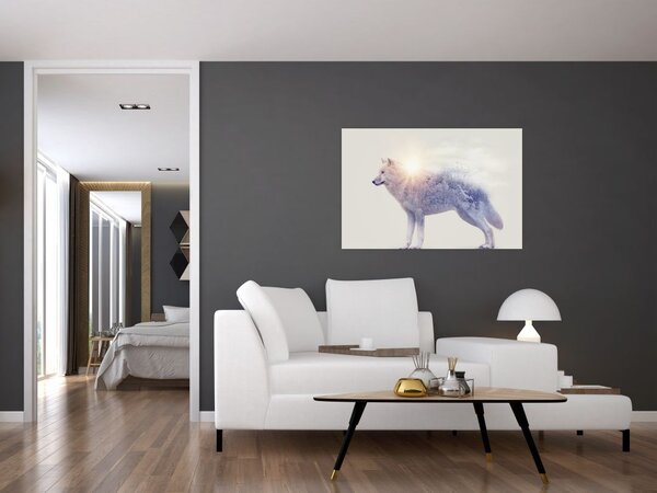 Obraz - Arktický vlk zrkadliaci divokú krajinu (90x60 cm)