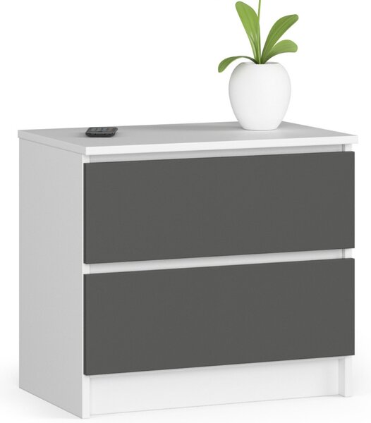 Ak furniture Komoda Kuba 60 cm - 2 zásuvky biela/grafitová