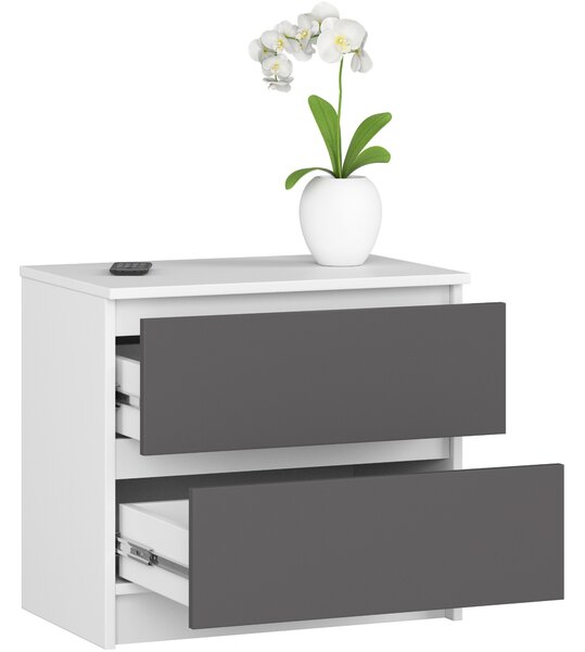 Ak furniture Komoda Kuba 60 cm - 2 zásuvky biela/grafitová