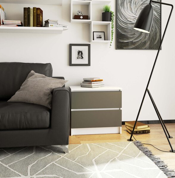 Ak furniture Komoda Kuba 60 cm - 2 zásuvky biela/grafitová