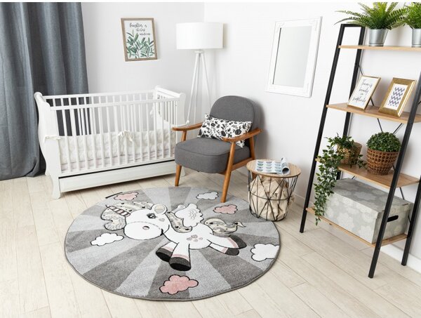 Dywany Łuszczów, Detský kusový koberec Petit Unicorn grey kruh, 160x160 (priemer) kruh, šedá, detská izba