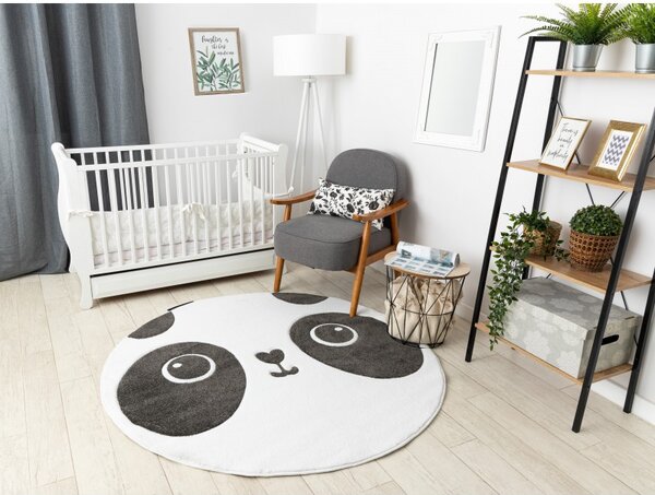 Dywany Łuszczów , Detský kusový koberec Petit Panda white kruh, 140x140 (priemer) kruh, čiernobiela, detská izba
