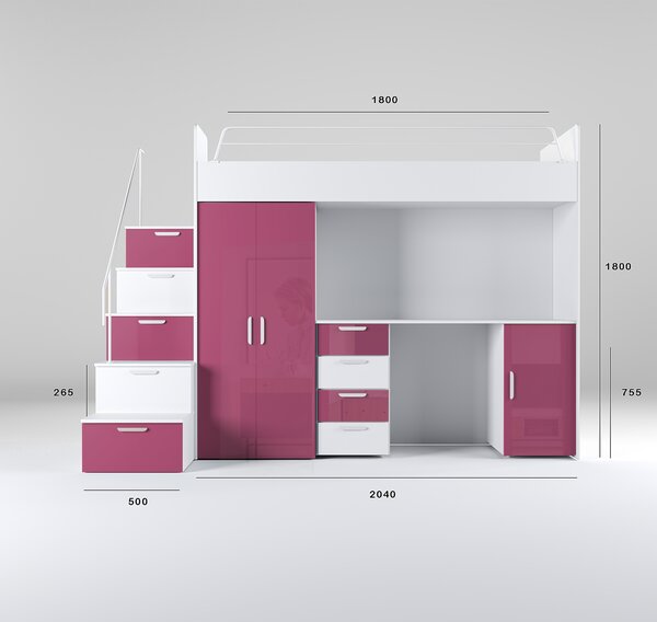 NovýNábytok.sk Detská posteľ Ruby IV S (Biela + Ružová) (s roštami). Akcia -20%. Vlastná spoľahlivá doprava až k Vám domov. 611107