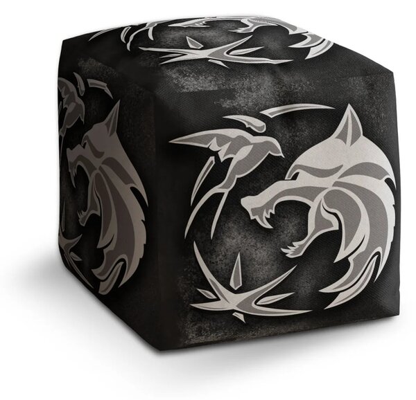 Sablio Taburet Cube Zaklínač Sivý abstrakt - 40x40x40 cm