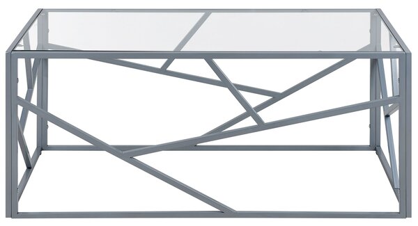 Konferenčný stolík strieborný kovový rám sklenená vrchná doska 50 x 45 x 100 cm geometrický dizajn glamour štýl obývačka