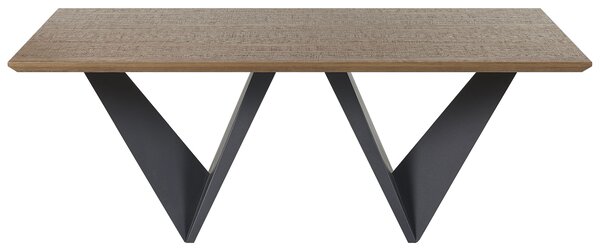 Jedálenský stôl tmavé drevo čierna MDF kov 200 x 100 cm obdĺžnikový tvar pre 6 osôb moderný industriálny štýl kuchyňa jedáleň