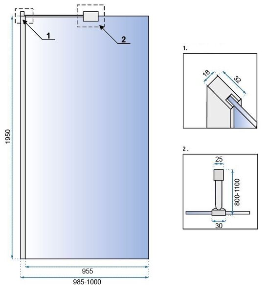 Rea AERO N 100, sprchová zástena WALK IN, 1-krídlová, 100 x 195 cm, lesklý chróm, transparentná, REA-K7551