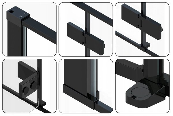 Rea Fargo Black, 1-krídlové sprchové dvere 110 x 195 cm, 6mm číre sklo, čierny profil, REA-K6325