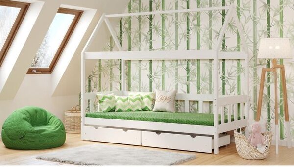 Postieľky a postele - Jednolôžková detská posteľ domček - 180x90 cm Bez šuflíka Biela Dodatočná odnímateľná bariéra