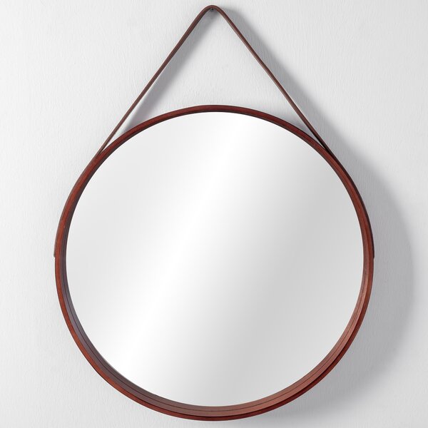 Okrúhle drevené zrkadlo na lište LOFT D.Brown 50 cm