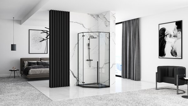 Rea Diamond - akrylátová sprchová vanička 90 x 90 x 5 cm + sifón, čierna, REA-K8543