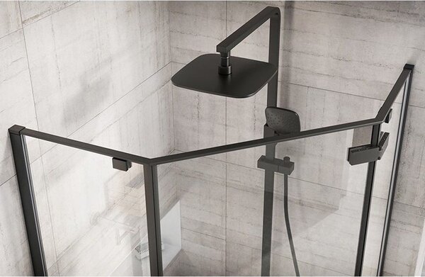 Rea Diamond Black, päťuholníkový sprchový kút 80 x 80 cm, 6mm číre sklo, čierna matná, REA-K6900