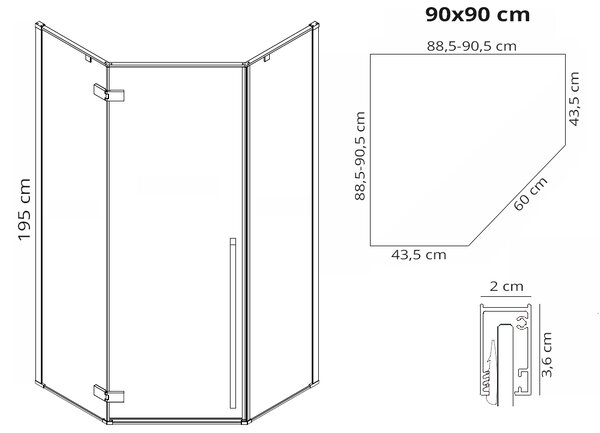 Rea Diamond, päťuholníkový sprchový kút 90 x 90 cm, 6mm šedé sklo, medená matná, REA-K6966