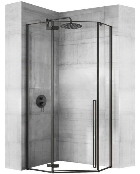 Rea Diamond, sprchovací kút 80x80x195 cm, 6mm číre sklo, čierny profil + biela sprchová vanička, KPL-06900