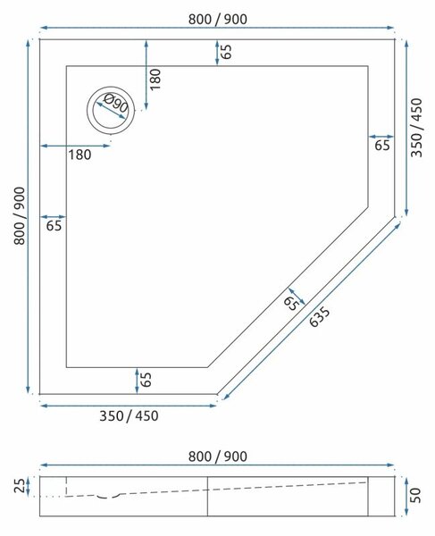 Rea Diamond - akrylátová sprchová vanička 80 x 80 x 5 cm + sifón, biela, REA-K8544