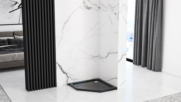 Rea Diamond Black, päťuholníkový sprchový kút 80 x 80 cm, 6mm číre sklo, čierna matná, REA-K6900