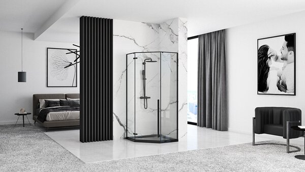 Rea Diamond Black, päťuholníkový sprchový kút 80 x 80 cm, 6mm číre sklo, čierna matná, REA-K6900