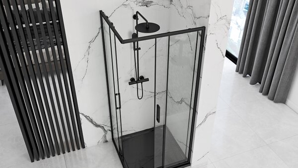 Štvorcový sprchovací kút REA PUNTO 80x80 cm, čierna/transparent + vanička Savoy čierna