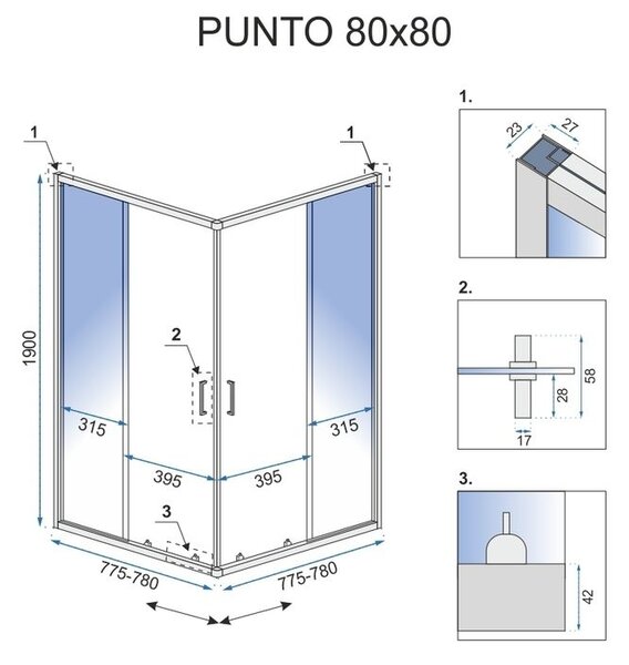 Štvorcový sprchovací kút REA PUNTO 80x80 cm, čierna/transparent + vanička Savoy čierna