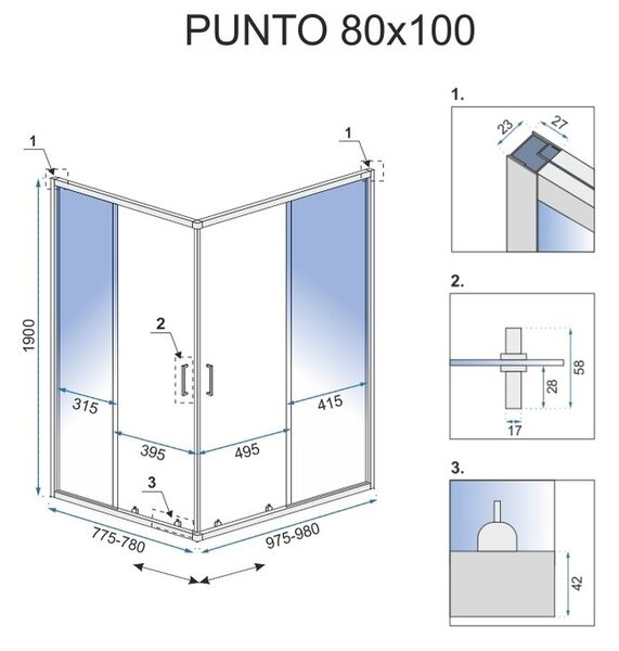 Obdĺžnikový sprchovací kút REA PUNTO 80x100 cm, čierny/transparent - bez vaničky