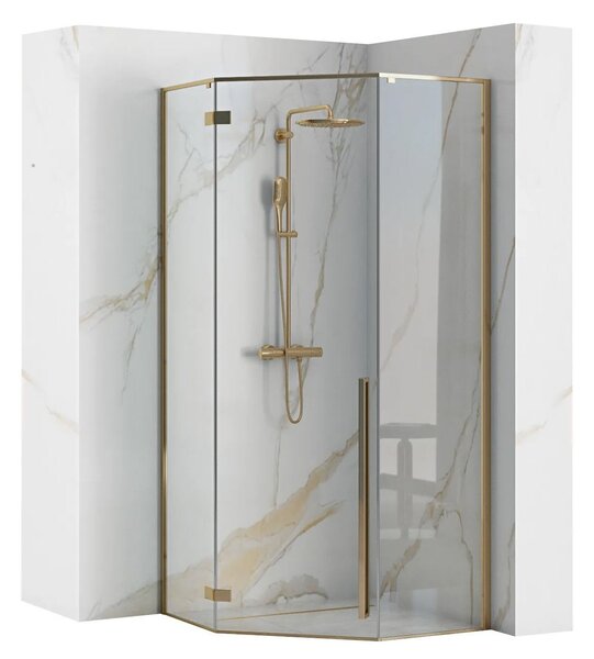 Rea Diamond, sprchovací kút 90x90x195 cm, 6mm číre sklo, zlatý profil + biela sprchová vanička, KPL-04904