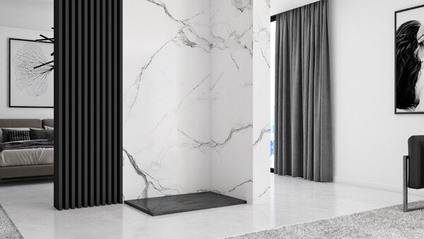 Rea Black Stone, sprchová vanička z minerálneho kameňa 120x80x3,5 cm + sifón, čierna, REA-K9602