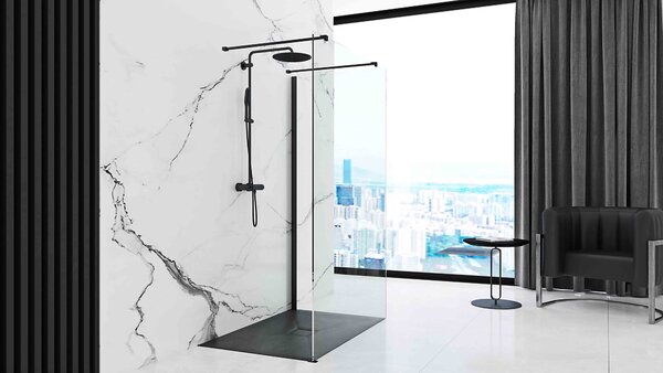 Rea Black Stone, sprchová vanička z minerálneho kameňa 120x80x3,5 cm + sifón, čierna, REA-K9602