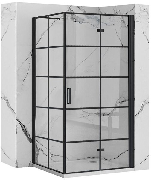 Rea Molier Black, sprchový kút so skladacími dverami 90(dvere) x 80(stena), 6mm číre sklo, čierny profil, KPL-K0538