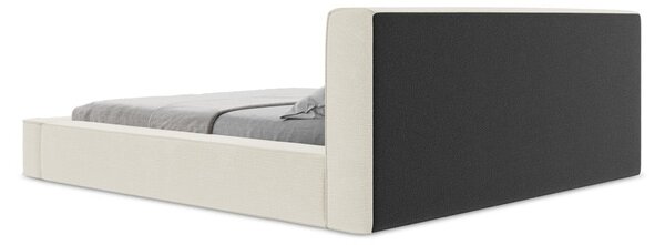 Krémová čalúnená dvojlôžková posteľ s úložným priestorom s roštom 160x200 cm Noho – Makamii