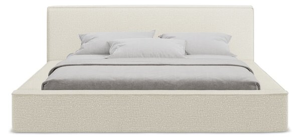 Krémová čalúnená dvojlôžková posteľ s úložným priestorom s roštom 160x200 cm Noho – Makamii