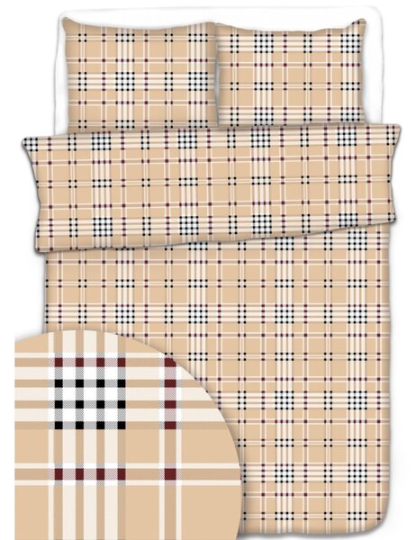 Obliečky krepové Karo hnedé TiaHome - 1x Vankúš 90x70cm, 1x Paplón 140x200cm