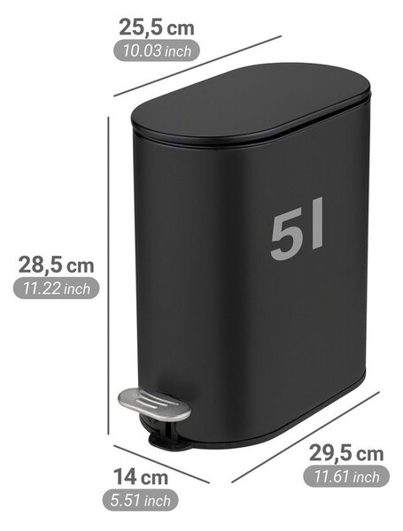 Matne čierny pedálový oceľový odpadkový kôš 5 l Collungo – Wenko
