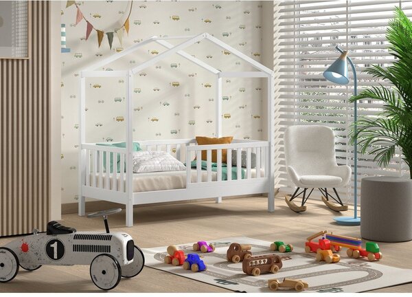 Biela domčeková detská posteľ z borovicového dreva s roštom 70x140 cm DALLAS – Vipack