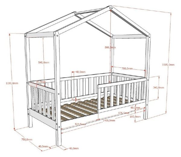 Biela domčeková detská posteľ z borovicového dreva s roštom 70x140 cm DALLAS – Vipack