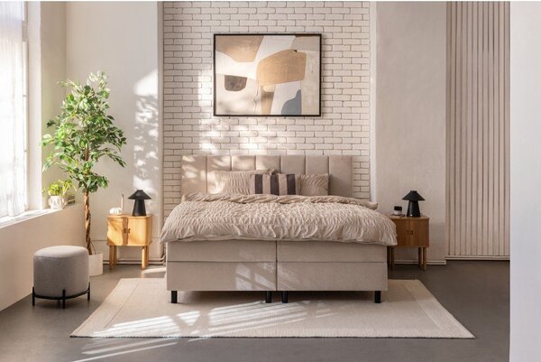 Béžová boxspring posteľ s úložným priestorom 180x200 cm Elva Bold Line – Selection