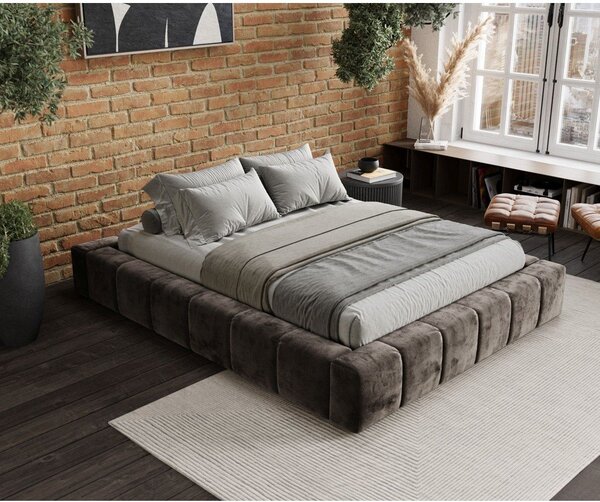 Hnedá čalúnená dvojlôžková posteľ s úložným priestorom s roštom 180x200 cm Aruba L – Maison de Rêve