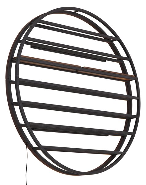 Moderná nástenná lampa čierna s okrúhlym drevom vrátane LED - Wine Rack