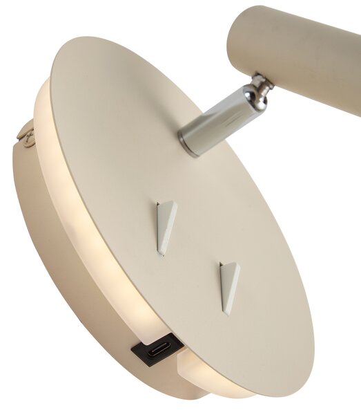Moderná nástenná lampa béžová vrátane LED s USB-C - Croft
