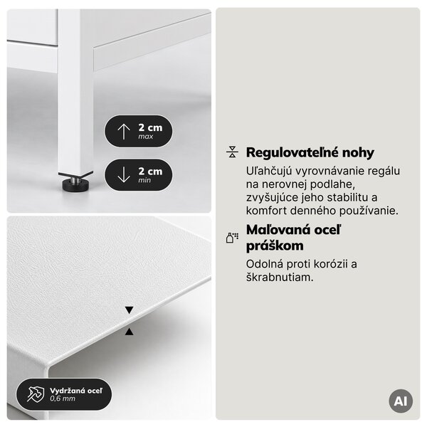 Regaál so zásuvkami do kancelárie, na zakladače a dokumenty, otvorené police, kovový, biely, 800x2200x400 mm: ARIEL